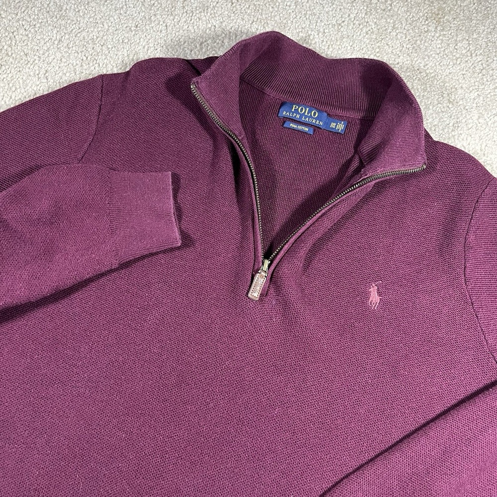 Polo Ralph Lauren Men's Burgundy Red Pima Cotton 1/4 Zip Sweater‎ Big 2XB Preppy